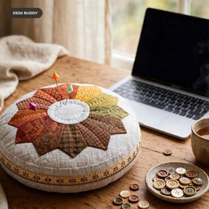 Nadelkissen-Nähanleitung (PDF), Nadelkissen im Dresdner-Teller-Design mit Farbkreis, rundes Patchwork-Nadelkissen, Nähprojekt für den Herbst, Sofort-Download