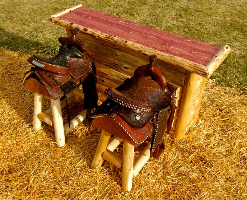 THREE Authentic Western Horse Saddle Bar Stools | Etsy