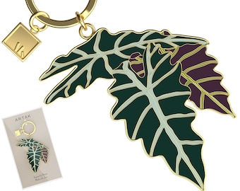 Keychain for Women Alocasia Polly Leaf Key Chain and Elegant Charm | Hard Enamel 18K Gold Plating | Plant Lady Car Keys Ring Gift