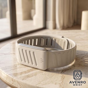 May include: A beige silicone watch band featuring a textured surface with diagonal grooves and a metallic clasp. The band displays a small logo with the letters AW and the text AVENRO WRIST is visible in the bottom right corner of the image.