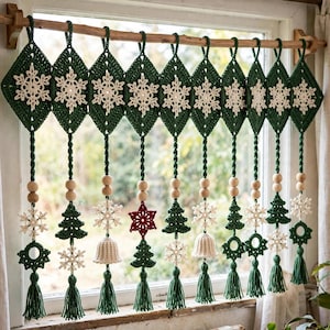 Crochet Window Valance Pattern, Evergreen Snowflake Christmas Curtain PDF, Holiday Home Decor Instant Download