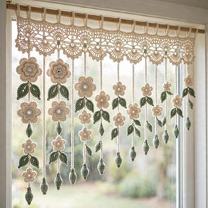Crochet Flower Curtain Pattern, Floral Lace Wall Hanging PDF, Boho Cottagecore Window Decor Instant Download