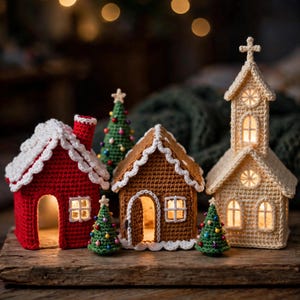 Häkelanleitung für Weihnachtsdorfhäuser, LED-Teelichtabdeckungsset (PDF-Download)