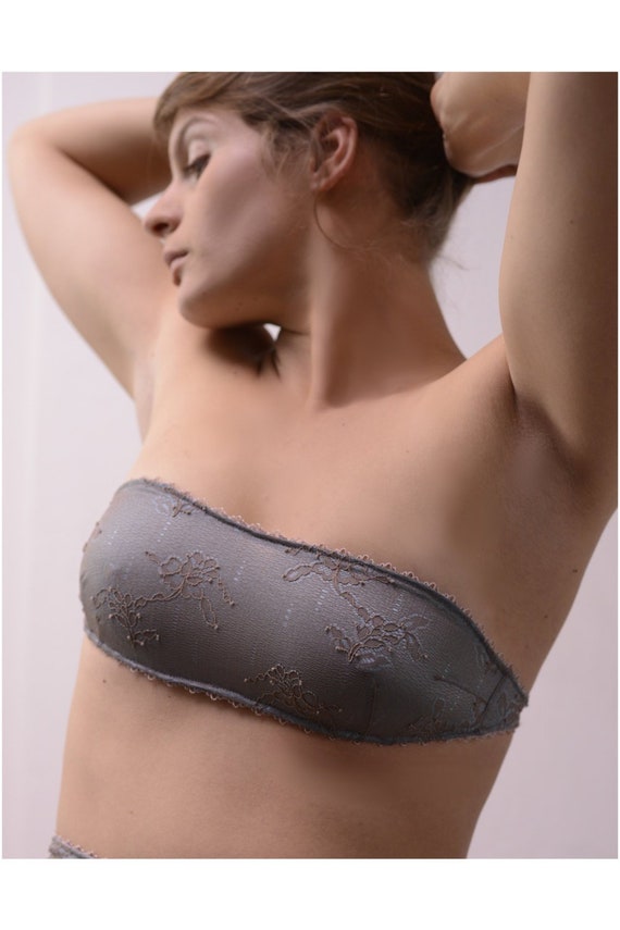 Brassiere Lingerie Undies Silver Ribs Bra Bustier Shimmering Silver Grey 