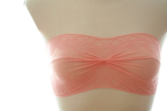 Bra Bandeau Top Lingerie Peach Melba Abricot // Undies Bra in Playful Rose  French Lace Handmade of Fransik 
