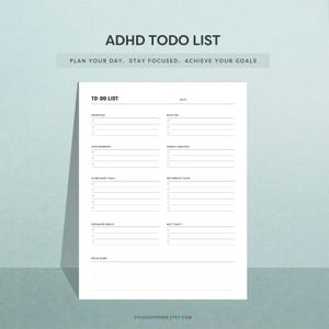 ADHD Daily Todo List |  Daily Planner, Organized Task Management Checklist (PDF)