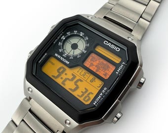 Custom Casio AE-1200 Watch – Amber Hues, Orange and Amber Display