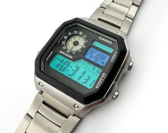 Custom Casio AE-1200 Watch – Blue Ice, Cyan and Blue Display
