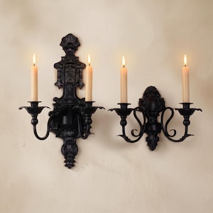 Applique murale vintage noire, chandelier en fer, décoration gothique, élément décoratif mural rustique, porte-bougie pilier en fer noir