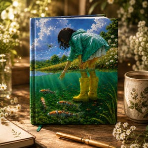 Frutiger Aero Hardcover Journal, Y2K Girl Fish Art, Lined Notebook (150 Pages)