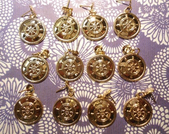 6 Pairs of Goldplated Ships Wheel Earrings Ships Wheel Charms