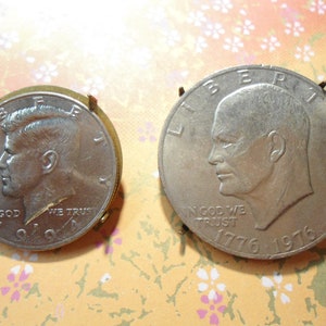 1 Pair of Brasscoated Kennedy Half and Eisenhower Dollar Coin Pin Broaches