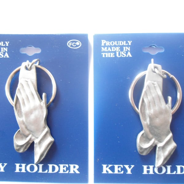 2 His and Hers Solid Pewter Praying Hands Key Ring Keyring