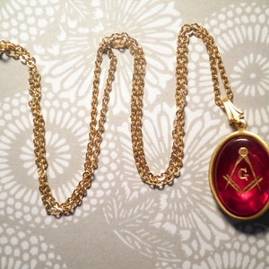 1 Masonic Red Stone Pendant Necklace