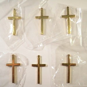 6 Vintage Polished Brass Crosses