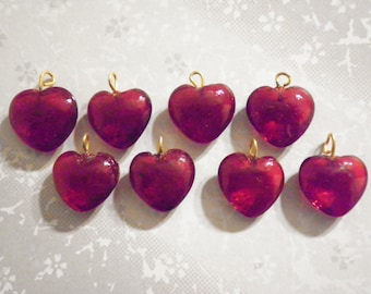 8 Vintage 18 mm Glas Rote Herz Charms