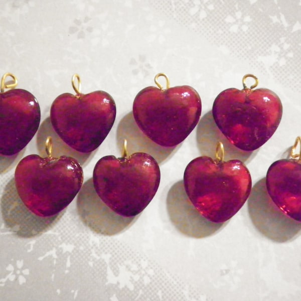 8 Vintage 18mm Glass Red Heart Charms