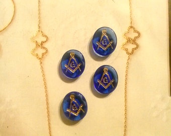 1 Masonic Vintage 14x12mm Glass Sapphire Blue Stones