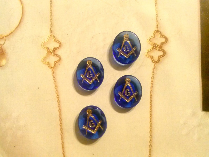 1 Masonic Vintage 14x12mm Glass Sapphire Blue Stones image 1