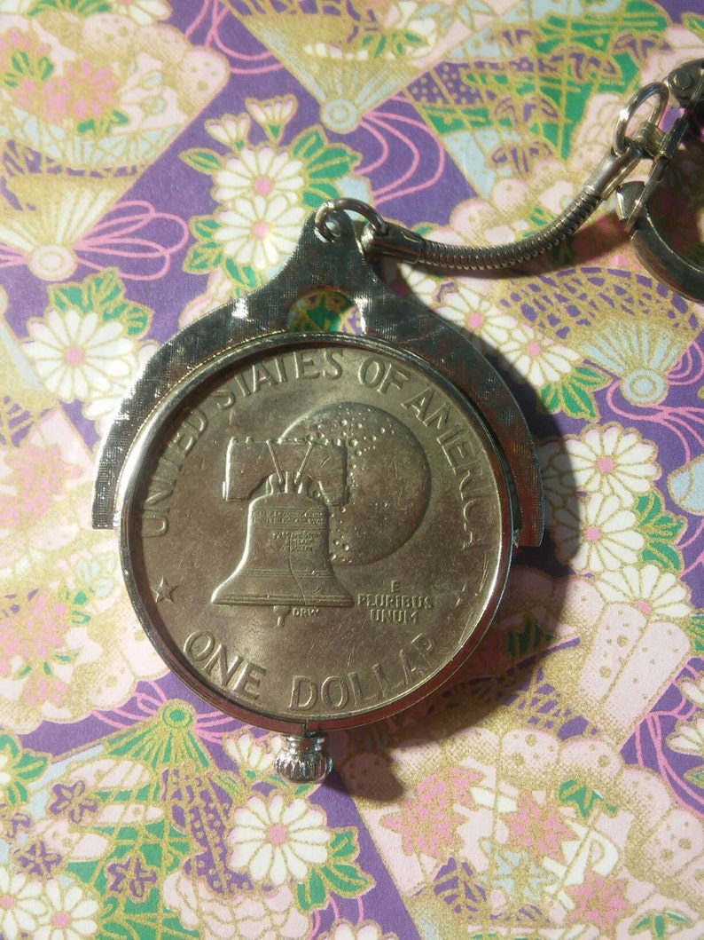1 Silverplated Eisenhower Dollar Spinning Coin Key Chain Key Etsy
