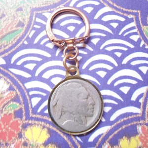 1 Brass Buffalo Nickel Keyring Keychain with Assorted Dates Coin