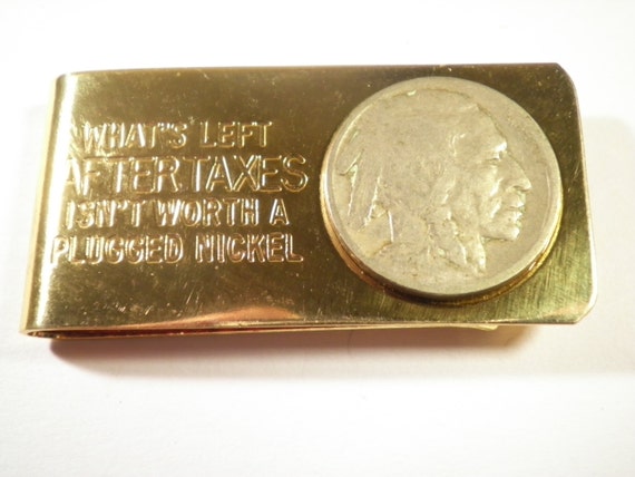 1 Vintage Goldplated Buffalo Money Clip - image 1