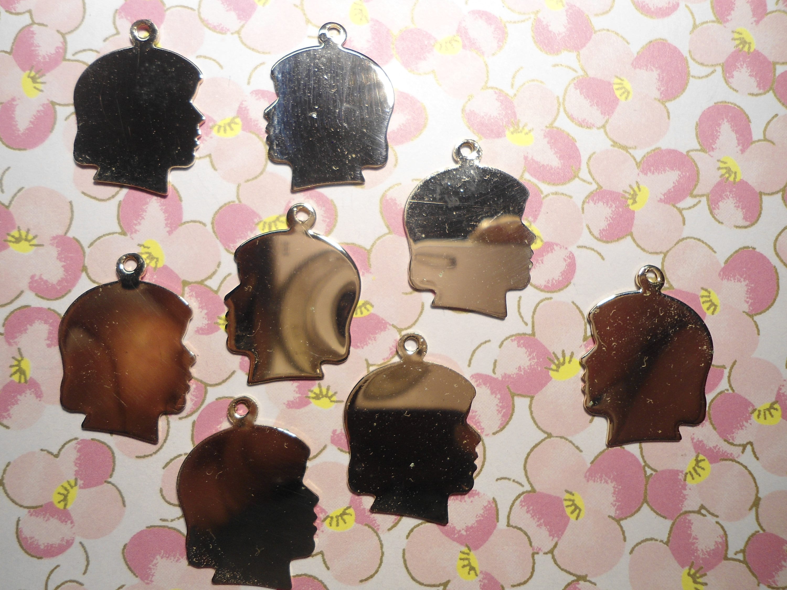 8 Goldplated Girl Head Charms Etsy