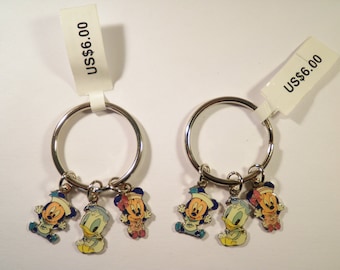 Signed Disney Enameled Mickey, Donald and Mini Key Ring