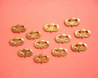 6 Vintage Brass 12mm WW2 Army Paratrooper Wing Stampings