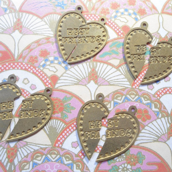 4 Pairs of Vintage Brass Best Friends Charms