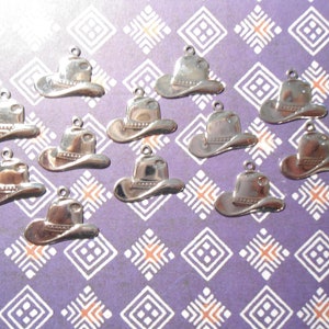 12 Silverplated 15mm Cowboy Hat Charms Earring Dangles