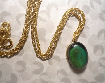 1 Original 70s Glass Moodstone 18" Goldplated Necklace