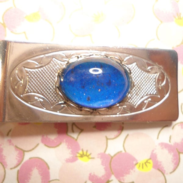 1 Silverplated Money Clip with a Working 60s Glass Moodstone