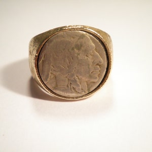 1 Goldplated Indian Head Buffalo Nickel Ring Size 10 OR 12 image 1