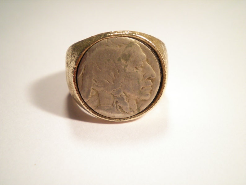 1 Goldplated Indian Head Buffalo Nickel Ring Size 10 OR 12 image 1