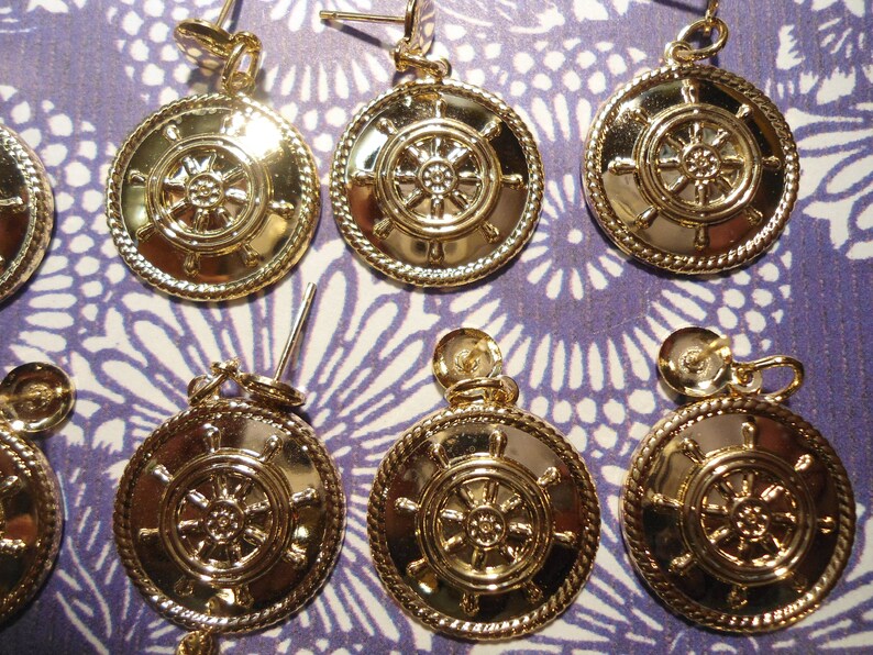 6 Pairs of Goldplated Ships Wheel Earrings Ships Wheel Charms