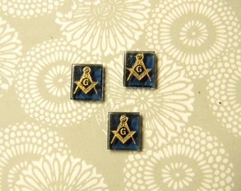 3 Masonic West German Glass 14x12mm Sapphire Blue Masonic Insignia Stones