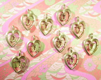 10 Polished Brass Heart Pendants with 6x4mm Setting