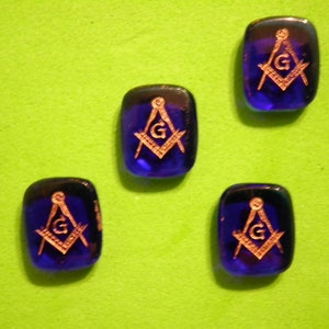 4 Vintage Glass 12x10mm Sapphire Blue Masonic Stones