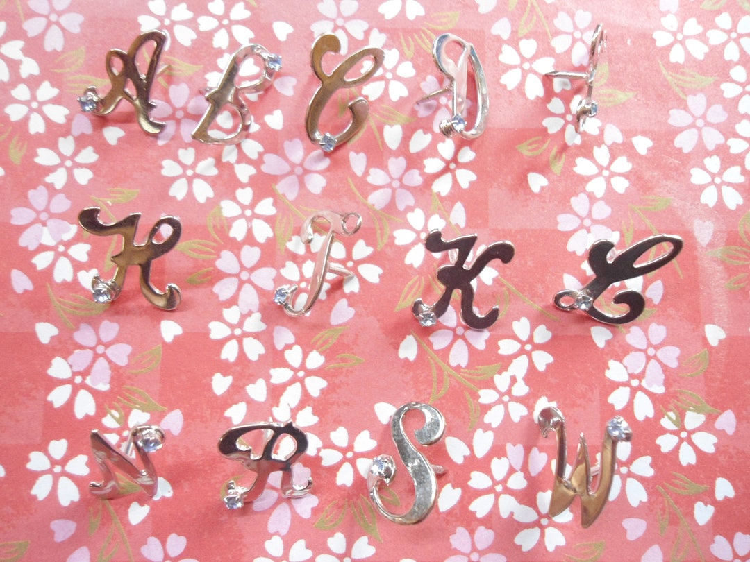 13 Silverplated Letters of the Alphabet Pins Brooches With Rhinestone