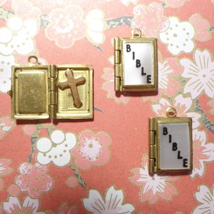 3 Vintage Brass Bible Lockets with Cross