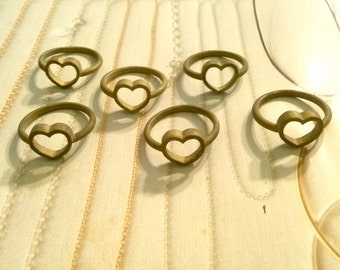 6 Brass Heart Ring Charms