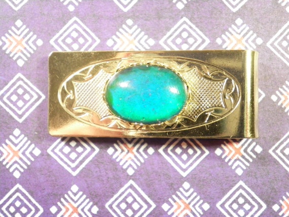 1 Vintage Goldplated Money Clip with Moodstone - image 3