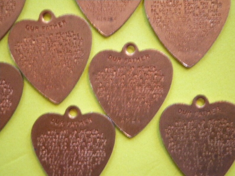 12 Coppercoated 21mm The Lord's Prayer Heart Charms image 2
