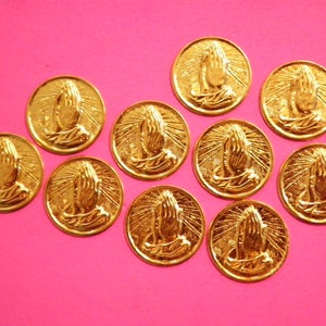 10 Vintage Goldplated 19mm Praying Hands Coins image 1