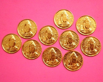 10 Vintage Goldplated 19mm Praying Hands Coins