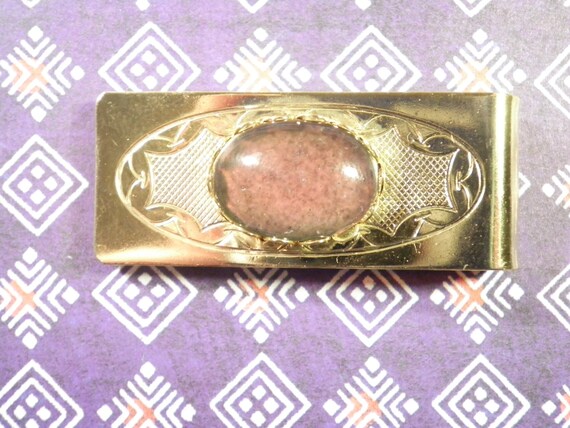 1 Vintage Goldplated Money Clip with Moodstone - image 5