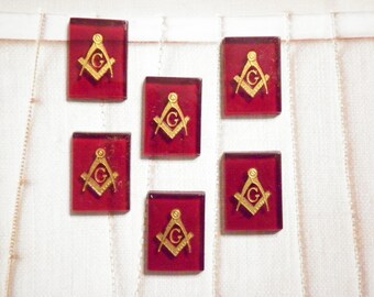 6 Vintage Lucite 18x13mm Red Masonic Cabochons