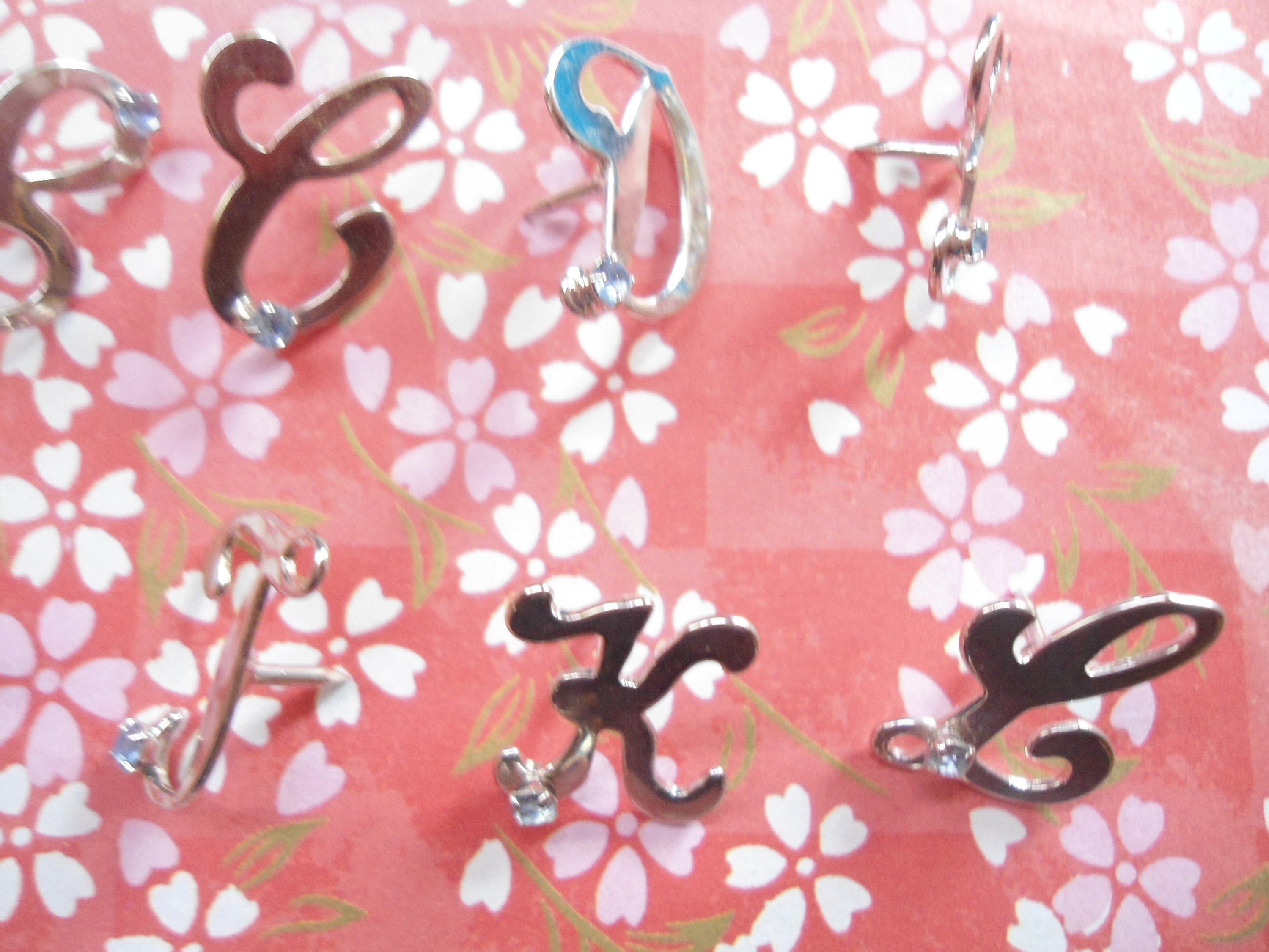 13 Silverplated Letters of the Alphabet Pins Brooches With Rhinestone ...