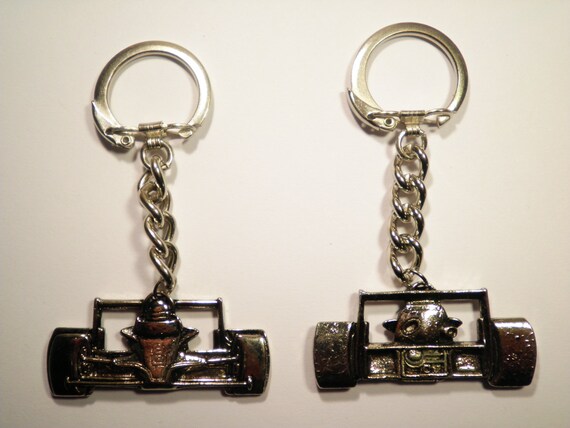 2 Silver Plated Indy Race Car Key Chains - image 1